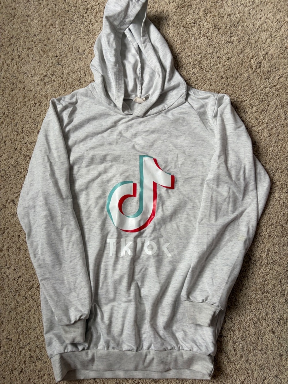 TikTok Logo Light Gray Hoodie - Teal & Red Accent